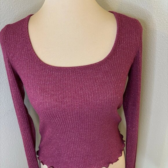 Abercrombie and Fitch Women's Medium Pink Sparkle Crop Top Long Sleeve - Picture 2 of 7